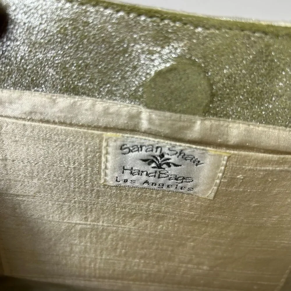 Sarah Shaw LA Ivory Silver Metallic Brocade Vintage Bridal Clutch Bag